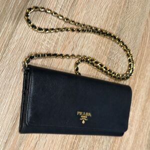 Prada Black Clutch with Gold Chain
